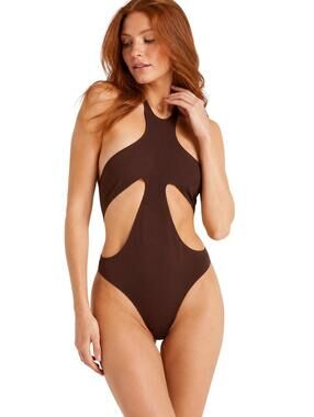 Mugler Chocolat Brown Cutout Thong One-Piece Swimsuit FR40 US8 M | NWT